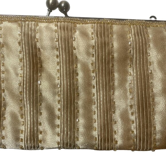 VINTAGE 60s Gold Beaded Kisslock Clutch Evening Purse Mad Men Retro Glam - Picture 5 of 16